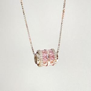 S925 Sterling Silver <b>Small</b> Waist <b>Pendant</b> <b>Necklace</b> with Pink Diamond Bucket Bead High-End Exquisite Ins Female Niche Design - Product Image 3
