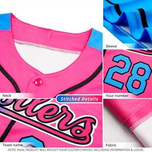 Maillot de baseball authentique personnalisé à dégradé rose-bleu-noir - Product Image 5