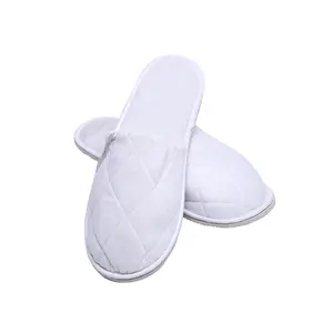 Eco-friendly Hotel Amenities Pure White Custom Logo Hotel Bath Disposable Spa Babouche Cotton Plush Hotel Dense Velour Slipper