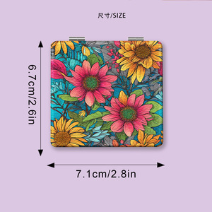 Specchio Pieghevole per Trucco con Fiori Colorati, Cornice in Acciaio Inossidabile, Specchietto Tascabile Quadrato da Viaggio - Product Image 5