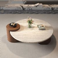 Table basse ronde en travertin naturel de luxe Wabi Sabi, table d'appoint moderne en bois pour salon