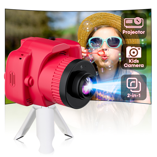 Kids Digital Camera With Projector 1080P HD Video Camcorder Toy 24 Inch IPS Screen Drop Resistant 32GB Card USB C Rechargeable