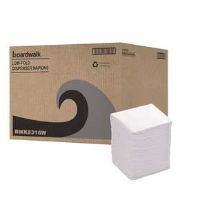 Boardwalk BWK8316 7 In. X 12 In. 1-Ply Low-Fold <b>Dispenser</b> <b>Napkins</b> White-8000/Carton Paper Material - Product Image 3