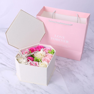 Wholesale heart-shaped diamond soap flower double drawer gift box birthday gift valentine's day