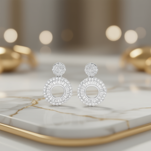 Pendientes de Oro Blanco E1420 con Diamantes, Diseño Circular de Lujo para Mujer, Corte Brillante Redondo, Joyería Fina - Product Image 2