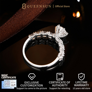 <span class=keywords><strong>Bague</strong></span> de fiançailles en diamant de laboratoire 18 carats, solitaire classique 6 griffes, avec pierres latérales graduées et demi-éternité - Product Image 3