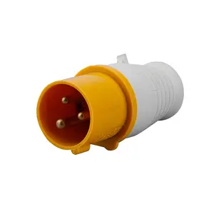 Yellow And White Housing 16A-32A IP44 Waterproof Socket 110V Brass 3Pins Industrial Plug For Power Plants