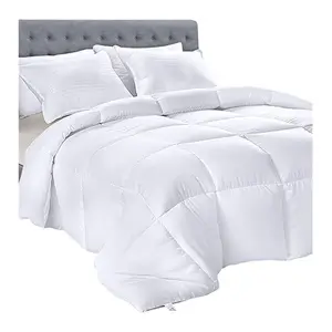 Edredon cama acolchoada de microfibra, cor personalizada, edredon alternativo, branco texturizado com abas de canto para cama de queen