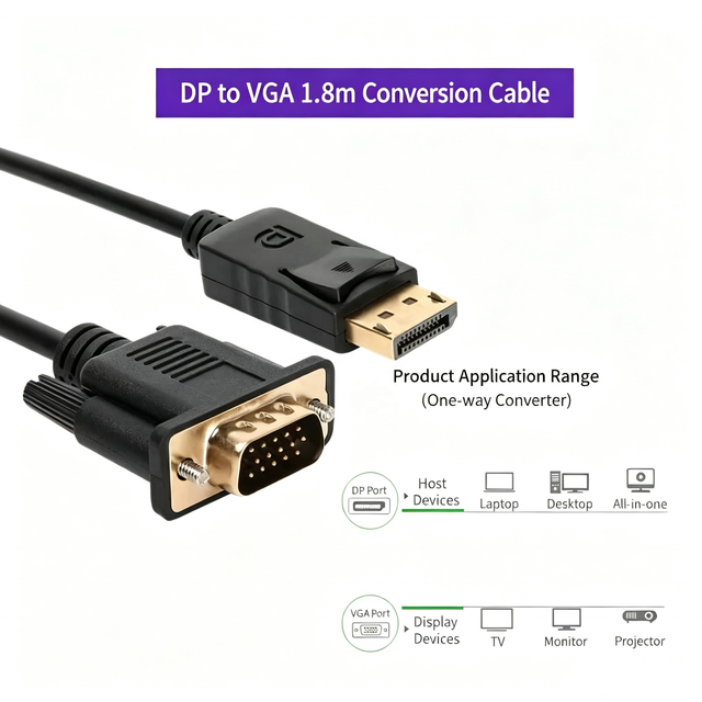 Factory Sales DP to VGA Audio & Video Cables Gold Plated 1.8M 6FT 1080P Displayport VGA Converter Adapter