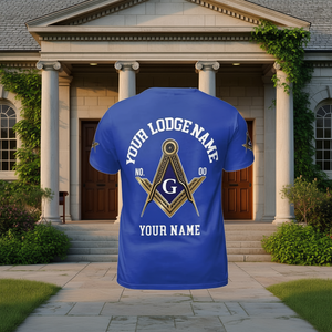 Maglietta Massonica Personalizzata, Camicia per Loggia Massonica con Nome e Numero Personalizzati, Blu a Maniche Corte - Product Image 3
