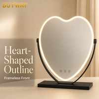 BUYWAY-HollywoodVanity-Mirror-with-Heart-Shaped LED Light Border, Miroir de maquillage noir sans cadre avec bordure lumineuse LED en forme de cœur et inclinaison réglable