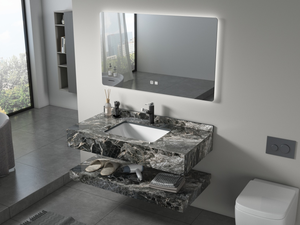 Mueble de <span class=keywords><strong>Baño</strong></span> Moderno de Lujo con Aspecto de Mármol Oscuro, de Doble Capa, Montado en la Pared, con Espejo LED Retroiluminado de Mármol Multicolor <span class=keywords><strong>para</strong></span> <span class=keywords><strong>Baño</strong></span> - Product Image 1