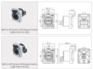 Conector de Aviación IP67 Impermeable RJ45, Conectores de <span class=keywords><strong>Red</strong></span> Duales, Macho y Hembra, Montaje en Panel, Enchufe - Product Image 6