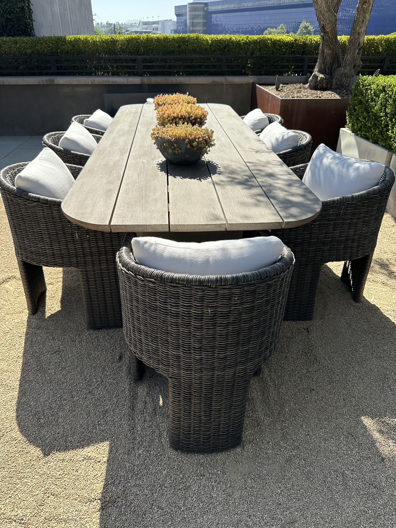 Modern Patio Wood  Garden Set Modern Outdoor Sofa Set Dinning solid teak Table with rattan chairs