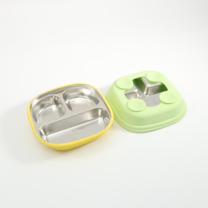 7 1/2 "plaques d'aspiration en acier inoxydable manchons en silicone amovibles non toxiques sans BPA incassable bébé enfants sevrage carré - Product Image 2