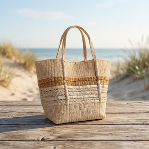Bolso Tote de Mujer Hecho a Mano con Diseño Bohemio de Fusión Cultural, Estilo en Capas de Rafia de Papel, Esencial para el Verano, Transpirable, de Algodón - Product Image 3