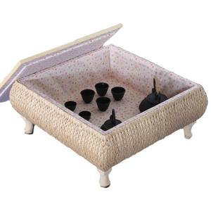 Mesa de centro cuadrada de mimbre con almacenamiento para balcón o uso en tatami - Product Image 5