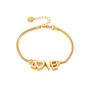 Pulsera de Acero Inoxidable con Letras Doradas en Forma de Corazón, Adornada con Diamantes, Chapada en Oro de 18K, Pulsera con Temperamento - Product Image 6