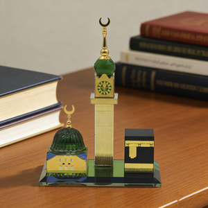 Luxury Faceted Crystal Bamboo Weaving Kaaba Minaret Four-Face <b>Battery</b> Powered Durable Clock for Mosque Decoration MUQIAN Brand - Product Image 1