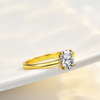 Bague de fiançailles en argent pur S925 plaqué or de qualité européenne, sertie de zircone ovale et de moissanite véritable, pour femmes, vente en gros en usine de bijoux