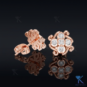 Lab Grown Diamond Vintage Scroll <b>Stud</b> Earrings 5 Stone Cluster 14K 18K Solid Gold Fine Women Jewelry Anniversary Wedding Party - Product Image 2