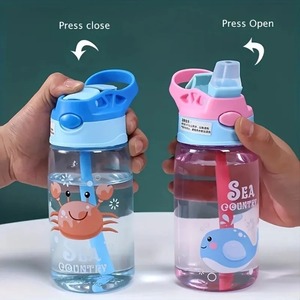 Gobelet d'eau portable pour enfants de 480 ml, motif dessin animé, avec pailles, bouteille anti-fuite pour les sports de plein air - Product Image 4