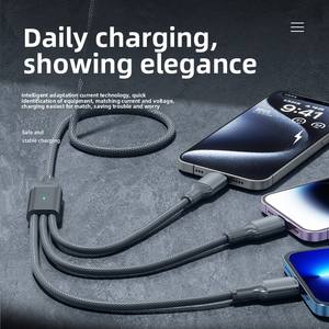 Câble de Recharge 3-en-1 de 2m pour Appareils Mobiles Intelligents USB Android, Charge Super Rapide 100W, <span class=keywords><strong>Fil</strong></span> Doré Tressé Type-C pour Imprimantes - Product Image 4