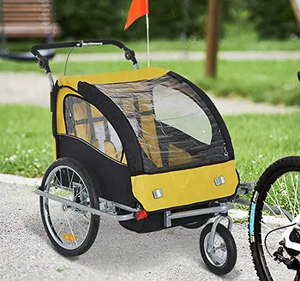 Remorque à vélo pour <span class=keywords><strong>enfant</strong></span> 2 en 1 et poussette double avec frein, drapeau de sécurité, harnais à 5 points - Product Image 1