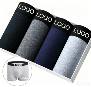 Caleçons <span class=keywords><strong>Boxers</strong></span> Mi-Hauts en Coton Tricoté pour Homme, Anti-Bactériens, à Carreaux, avec Logo à la Taille, pour la Gym et le Sport - Product Image 2
