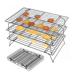 Juego de soportes de refrigeración apilables de 3 niveles, de acero inoxidable, antiadherente, para panadería, pan, plegable, para pasteles, para galletas, venta al por mayor - Product Image 1