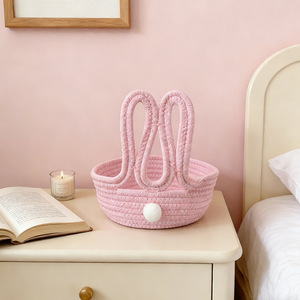 Cotton Rope Woven <b>Storage</b> <b>Basket</b> Round Rabbit Shape For Desk Living Room Key Remote Control Organizer 100% Cotton - Product Image 2