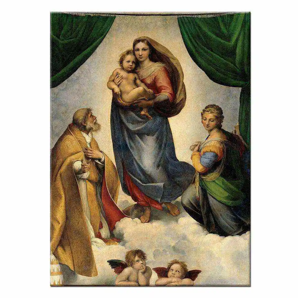 Pure Handpainted Religious Italian Raphael Sistine Madonna Famous Reproduct Oil Painting