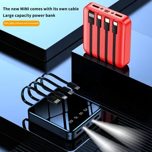 พาวเวอร์<span class=keywords><strong>แบ</strong></span>งค์ขนาดเล็ก10000mAh พร้อมสายเคเบิล<span class=keywords><strong>4</strong></span>เส้น2USB ไฟฉายกระจก<span class=keywords><strong>แบ</strong></span>บบางพกพาได้ - Product Image 2