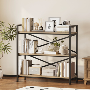 3 tầng kệ sách 31.49 "Chiều rộng, gỗ và kim loại etagere kệ sách, trang trại cổ điển hiện đại bằng gỗ lớn kệ sách (Cà phê nhẹ) - Product Image 1
