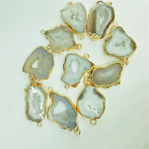 العقيق شريحة Druzy موصل مزدوج الكفالة قلادة مطلي الذهب ارتفع العقيق شريحة Drusy قلادة - Product Image 5