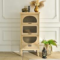 Meuble de rangement INNOVA pour salon, style farmhouse, en bois naturel, avec tiroirs, 3 étagères et porte vitrée, pour salle à manger ou entrée