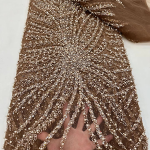 Offre Spéciale lourd élégant palais Style or perles perles paillettes Net broderie tissu maille dentelle tissu <span class=keywords><strong>robe</strong></span> de mariée <span class=keywords><strong>robe</strong></span> de soirée - Product Image 1