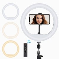 Aro de Luz LED de Plástico de 13 Pulgadas con Temperatura de Color Ajustable (2700-7000K), Control Remoto, Soporte para Teléfono, Alimentación USB, para Transmisión de Fotos