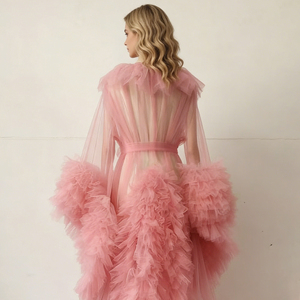 <span class=keywords><strong>Vestaglia</strong></span> in Tulle Rosa con Volant per Matrimoni, Servizi Fotografici di Maternità, Baby Shower, Boudoir della Sposa, Servizi Fotografici di Gravidanza, Personalizzabile - Product Image 3
