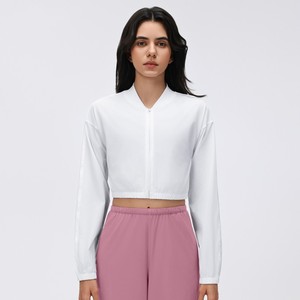 Camicetta Corta da <span class=keywords><strong>Donna</strong></span> a Maniche Lunghe, Primaverile Estiva, in Nylon Traspirante, con Cerniera, Collo Alto, Casual, per Fitness - Product Image 3