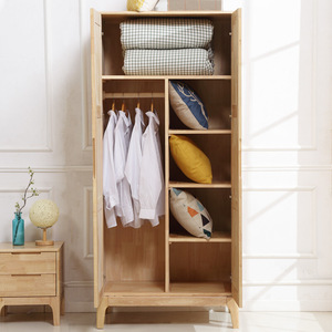 Armario Nórdico de Madera Maciza de Caucho con Dos Puertas Abatibles, Mueble de Dormitorio Independiente de Estilo Moderno - Product Image 2