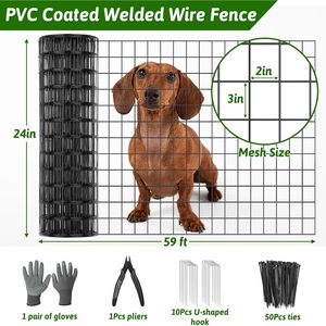 Lucomb Welded <b>Wire</b> Fence 23.62Inch x 59.06Ft Black PVC Coated Garden Dog Barrier Roll Outdoor Fencing <b>Mesh</b> - Product Image 2