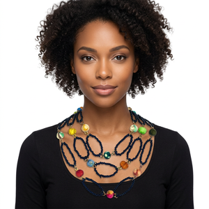 Collar Multicapa Bohemio Ecológico Hecho a Mano con Cuentas, Chapado en Oro, Unisex, con Cuentas Coloridas en Forma de Bola, Joyería de Regalo - Product Image 2