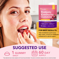 Acentiallabs Gommes Probiotiques au Kombucha avec Prébiotiques, Orme Rouge, Racine de Pissenlit, Soutien Immunitaire, Gestion de l'Énergie, Santé Intestinale