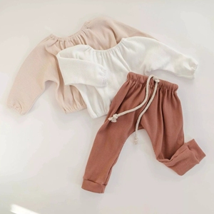 Ensemble décontracté à manches longues pour enfant, 2 pièces, haut surdimensionné avec cordon de serrage, <span class=keywords><strong>tenue</strong></span> avec nervures, printemps-automne - Product Image 6