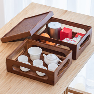 Wooden double-layer storage box desktop cabinet, New Chinese style study room exquisite box tea set <b>teacup</b> holder - Product Image 2