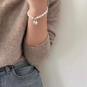 สร้อยข้อมือเงินแท้ S925 ประดับมุกบาโรกทรงหัวใจ สำหรับผู้หญิง ของขวัญ เครื่องประดับ - Product Image 2