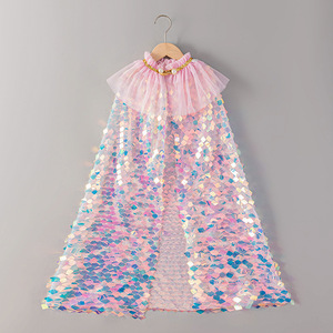 Robe de princesse élégante à sequins pour filles, avec cape de sirène, pour fête d'anniversaire d'enfants, châle inclus - Product Image 1