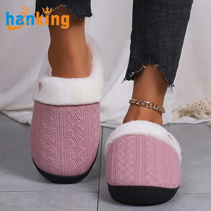 Ehanking Pantoufles d'intérieur confortables doublées peluche de couleur unie pour <span class=keywords><strong>femme</strong></span>, pantoufles décontractées d'hiver à enfiler en <span class=keywords><strong>fausse</strong></span> <span class=keywords><strong>fourrure</strong></span> - Product Image 2