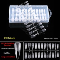 240 Pièces C05 Ongles Longs Pointus Couverture Complète Goutte d'Eau Amande Ultra-Fins Pliables Sans Trace Semi-Mat Acrylique Transparent Pointes Longues